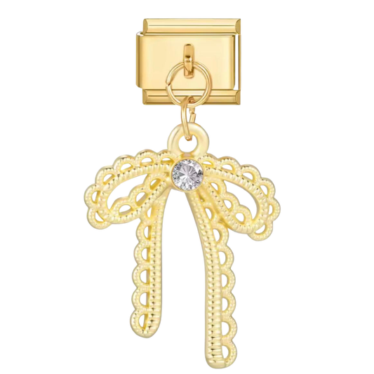 Hängender Schleifen Charm mit Stein