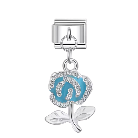 Glänzender Blumen Charm Blau & Rosa