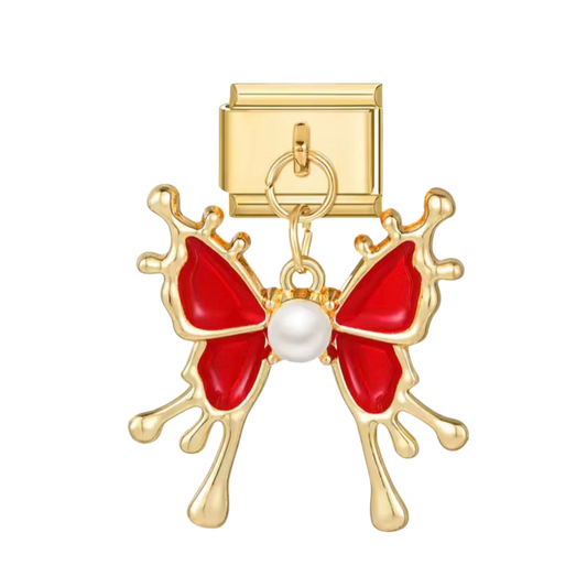 Perlen Schmetterling Charm - Rot