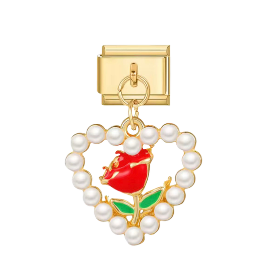Perlen Herz mit Rose Charm