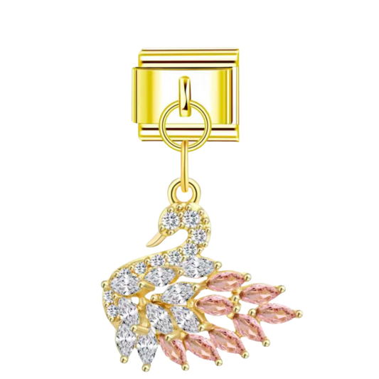 Schwan Charm funkelnd - Gold Rosa