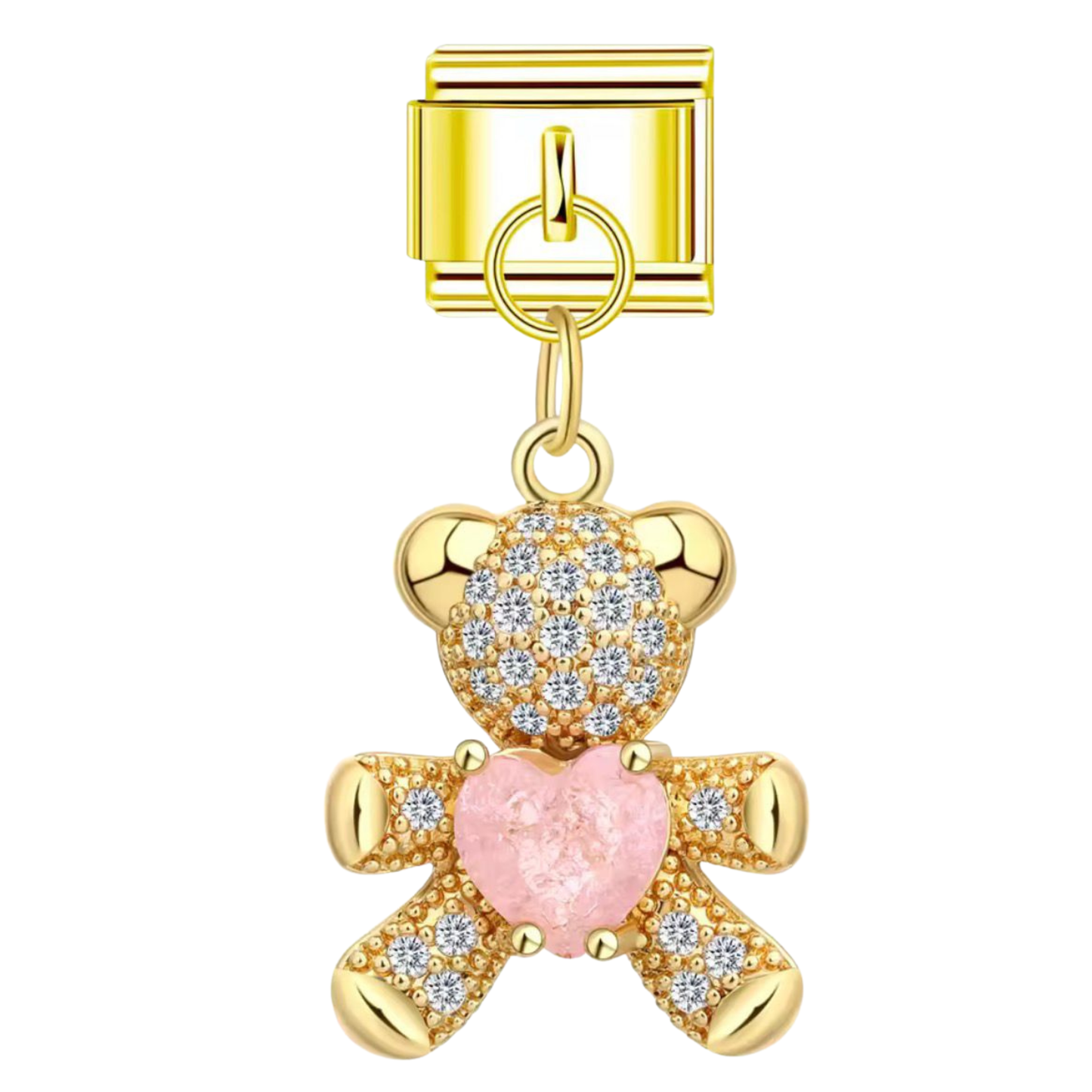 Teddy Charm funkelnd mit Herz - Gold Rosa